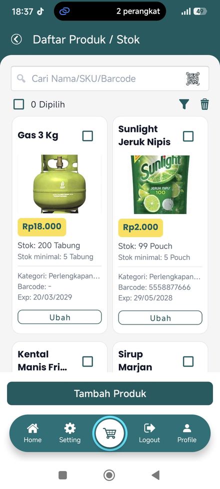 Layar lihat stok MikhaPOS